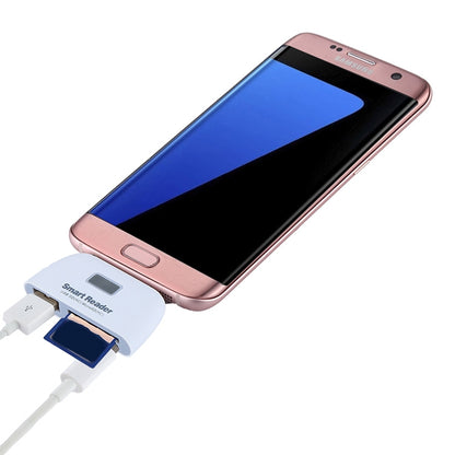 Micro SD + SD + USB 2.0 + Micro USB Port to Micro USB OTG Smart Card Reader Connection Kit with LED Indicator Light(White) by buy2fix