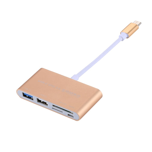 5 in 1 Micro SD + SD + USB 3.0 + USB 2.0 + Micro USB Port to USB-C / Type-C OTG COMBO Adapter Card Reader for Tablet, Smartphone, PC(Gold) by buy2fix