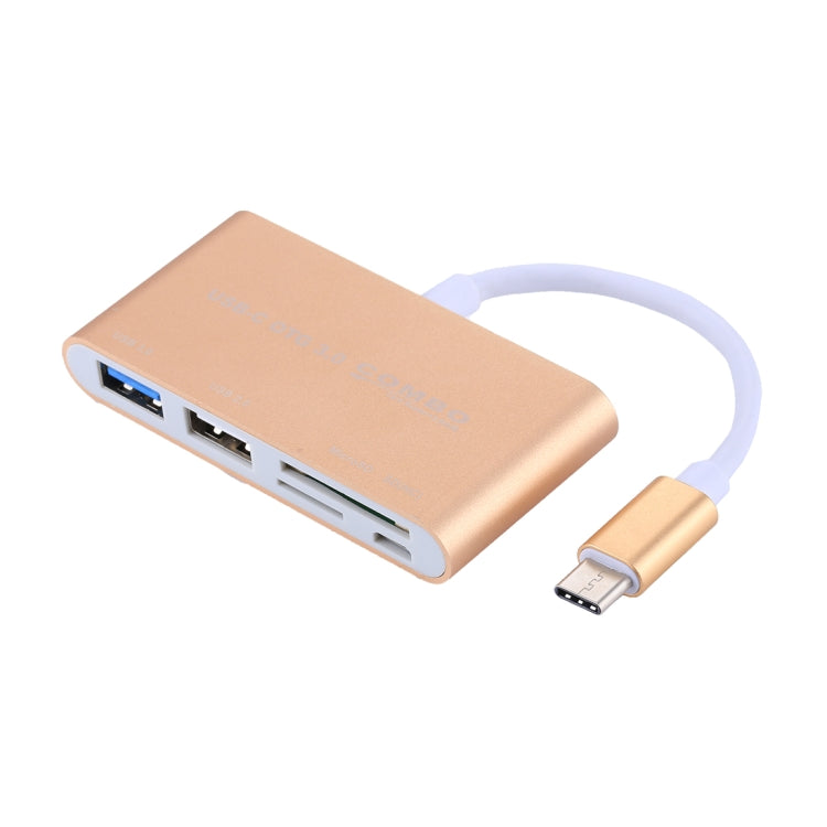 5 in 1 Micro SD + SD + USB 3.0 + USB 2.0 + Micro USB Port to USB-C / Type-C OTG COMBO Adapter Card Reader for Tablet, Smartphone, PC(Gold) by buy2fix
