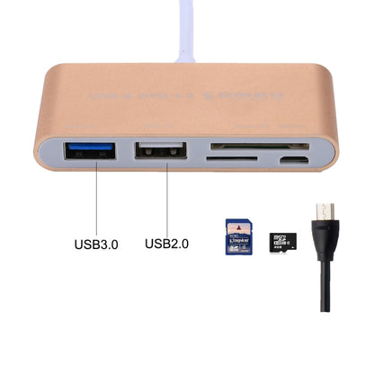 5 in 1 Micro SD + SD + USB 3.0 + USB 2.0 + Micro USB Port to USB-C / Type-C OTG COMBO Adapter Card Reader for Tablet, Smartphone, PC(Gold) by buy2fix