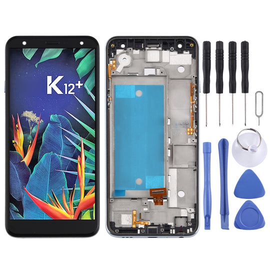 LCD-Bildschirm und Digitizer-Vollmontage mit Rahmen für LG K40 LMX420 / X4 2019 / K12 Plus, Single SIM (Schwarz)