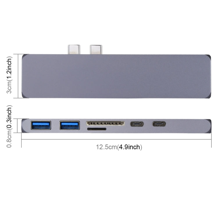 Multi-function Aluminium Alloy Dual USB-C / Type-C HUB Adapter with HDMI Female & 2 x USB 3.0 Ports & 2 x USB-C / Type-C Ports & SD Card Slot & TF Card Slot by buy2fix