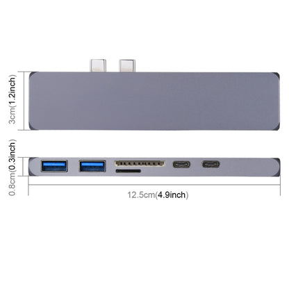 Multi-function Aluminium Alloy Dual USB-C / Type-C HUB Adapter with HDMI Female & 2 x USB 3.0 Ports & 2 x USB-C / Type-C Ports & SD Card Slot & TF Card Slot by buy2fix