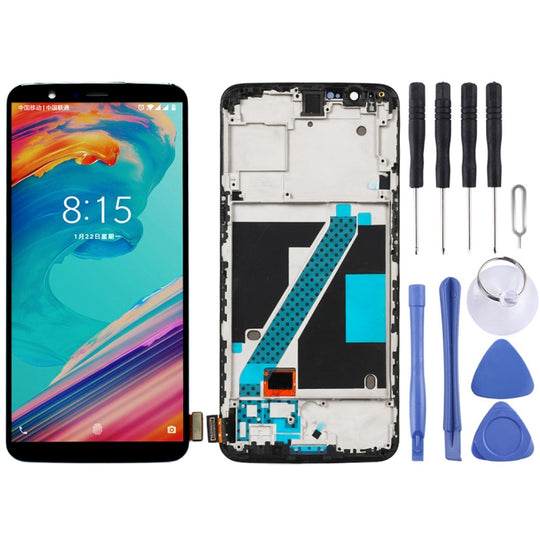 LCD-Bildschirm und Digitizer-Vollmontage mit Rahmen für Oneplus 5T A5010 (Schwarz)