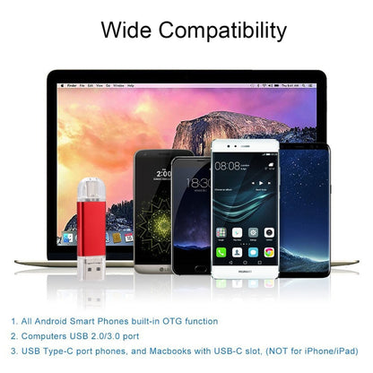 32GB 3 in 1 USB-C / Type-C + USB 2.0 + OTG Flash Disk, For Type-C Smartphones & PC Computer (Red) - U Disk & Card Reader by buy2fix | Online Shopping UK | buy2fix