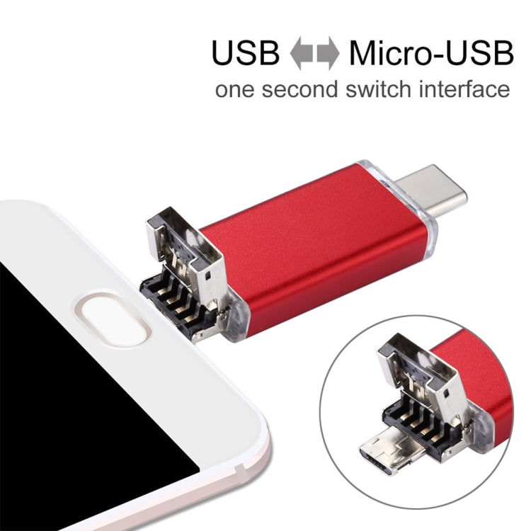 64GB 3 in 1 USB-C / Type-C + USB 2.0 + OTG Flash Disk, For Type-C Smartphones & PC Computer (Red) by buy2fix