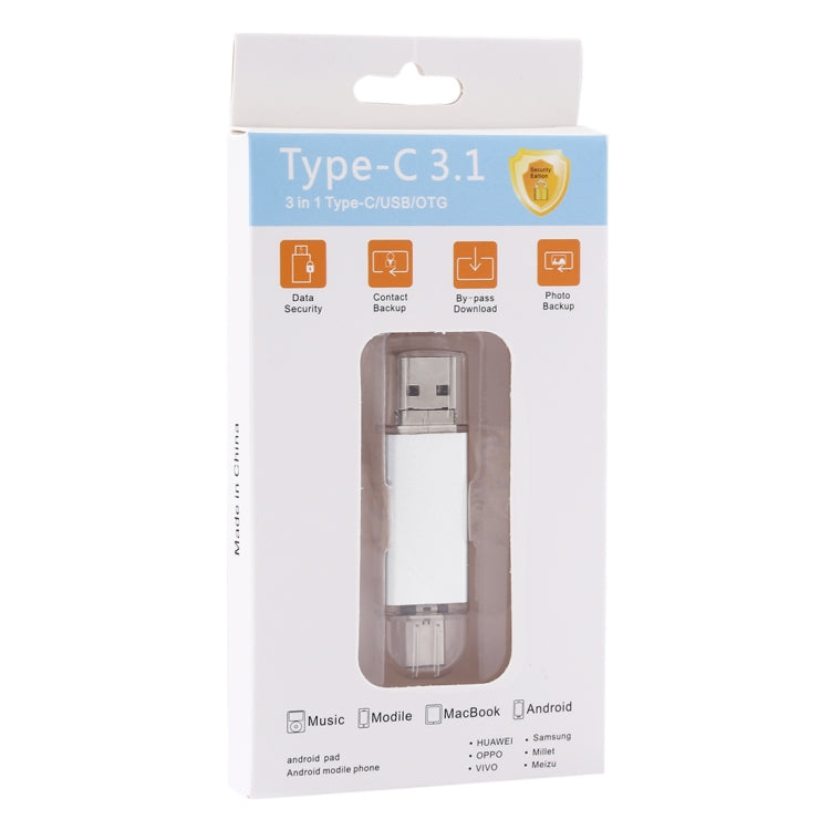 64GB 3 in 1 USB-C / Type-C + USB 2.0 + OTG Flash Disk, For Type-C Smartphones & PC Computer (Silver) by buy2fix