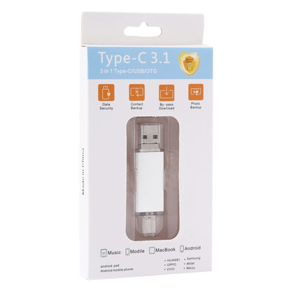 64GB 3 in 1 USB-C / Type-C + USB 2.0 + OTG Flash Disk, For Type-C Smartphones & PC Computer (Silver) by buy2fix
