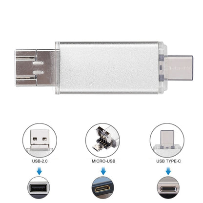 64GB 3 in 1 USB-C / Type-C + USB 2.0 + OTG Flash Disk, For Type-C Smartphones & PC Computer (Silver) by buy2fix