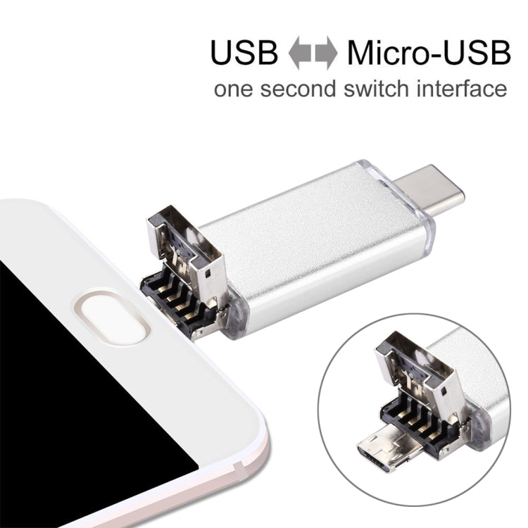64GB 3 in 1 USB-C / Type-C + USB 2.0 + OTG Flash Disk, For Type-C Smartphones & PC Computer (Silver) by buy2fix