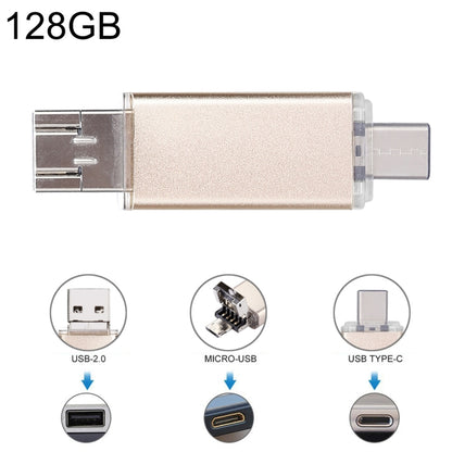 128GB 3 in 1 USB-C / Type-C + USB 2.0 + OTG Flash Disk, For Type-C Smartphones & PC Computer(Gold) by buy2fix