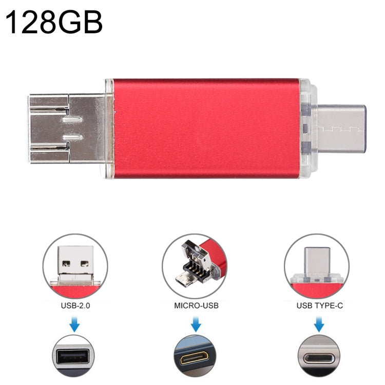 128GB 3 in 1 USB-C / Type-C + USB 2.0 + OTG Flash Disk, For Type-C Smartphones & PC Computer(Red) by buy2fix