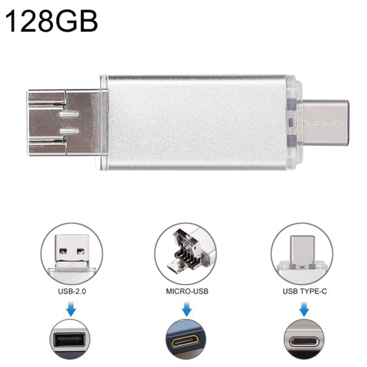 128GB 3 in 1 USB-C / Type-C + USB 2.0 + OTG Flash Disk, For Type-C Smartphones & PC Computer(Silver) by buy2fix