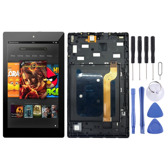 LCD-Bildschirm und Digitizer-Vollmontage mit Rahmen für Amazon Kindle Fire HD 7 2019 9th M8S26G (Schwarz)