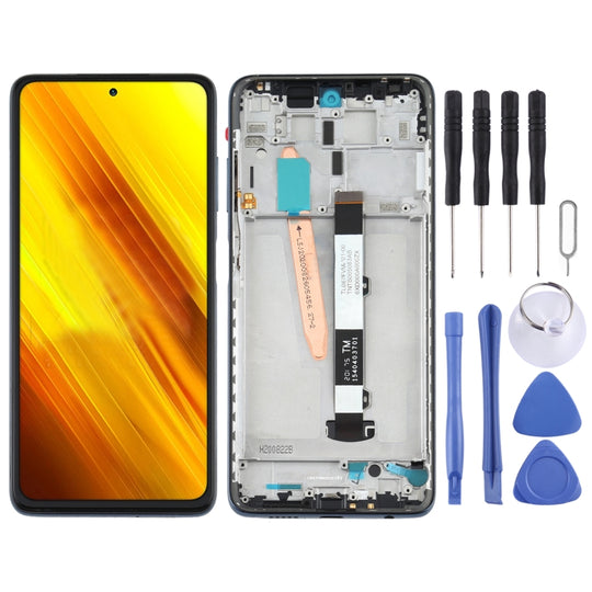 Original LCD-Bildschirm und Digitizer-Vollmontage mit Rahmen für Xiaomi Poco X3 NFC / Poco X3 (Schwarz)
