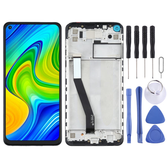 LCD-Bildschirm und Digitizer-Vollmontage mit Rahmen für Xiaomi Redmi Note 9 / Redmi 10X 4G (Schwarz)