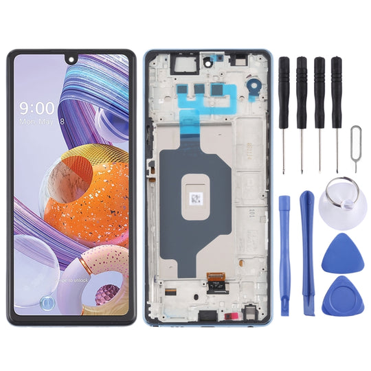 LCD-Bildschirm und Digitizer-Vollmontage mit Rahmen für LG Stylo 6 / K71 LMQ730TM LM-Q730TM LMQ730HA LM-Q730HA (Blau)