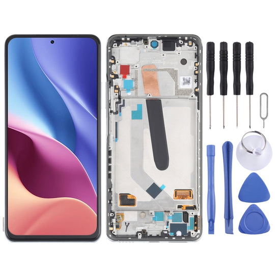 Écran LCD en matériau OLED et numériseur complet avec cadre pour Xiaomi Redmi K40 / Redmi K40 Pro / Redmi K40 Pro + / Mi 11i / Poco F3 / M2012K11AC M2012K11C M2012K11AG M2012K11G (argent)