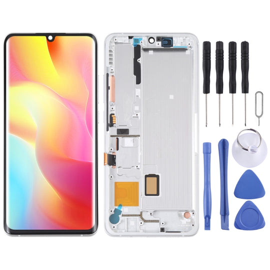 Écran LCD matériel AMOLED et numériseur complet avec cadre pour Xiaomi Mi Note 10 Lite M2002F4LG (argent)