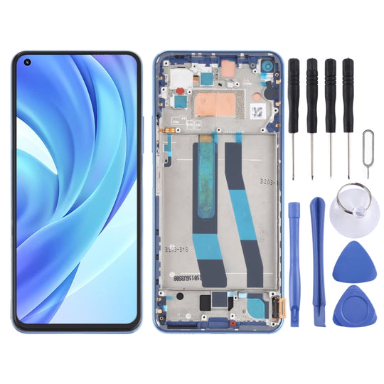 Original LCD-Bildschirm und Digitizer-Vollmontage mit Rahmen für Xiaomi Mi 11 Lite 4G/11 Lite 5G NE M2101K9AG M2101K9AI (Blau)
