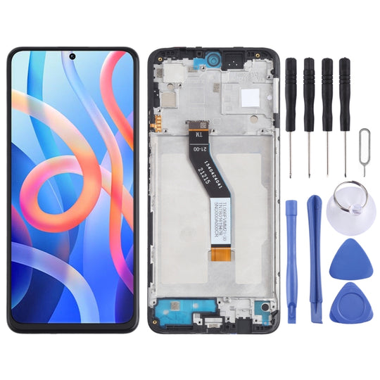 IPS-Material Original-LCD-Bildschirm und Digitizer-Vollmontage mit Rahmen für Xiaomi Redmi Note 11 (China) 21091116AC / Poco M4 Pro 5G 21091116AG, MZB0BGVIN