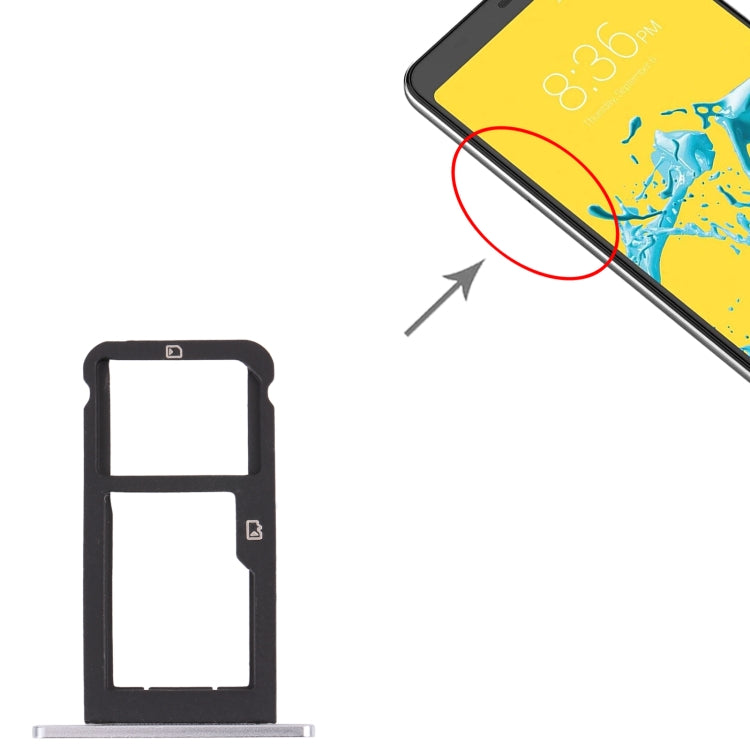 SIM Card Tray + Micro SD Card Tray for ZTE Blade Z Max Z982 (Silver) - For ZTE by buy2fix | Online Shopping UK | buy2fix