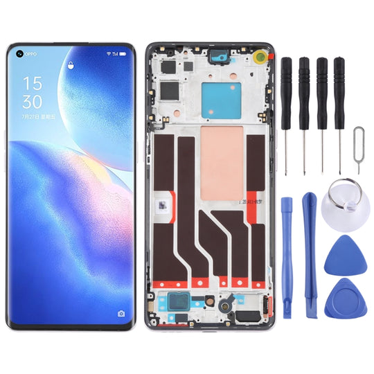 Original LCD-Bildschirm und Digitizer-Vollmontage mit Rahmen für OPPO Reno5 Pro 5G (Silber)