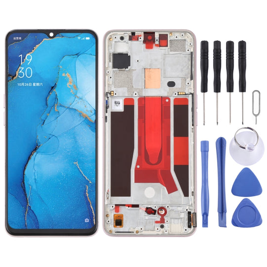 Original LCD-Bildschirm und Digitizer-Vollmontage mit Rahmen für OPPO Reno3 5G/Reno3 Youth/F15/Find X2 Lite/K7 5G (Rosa)