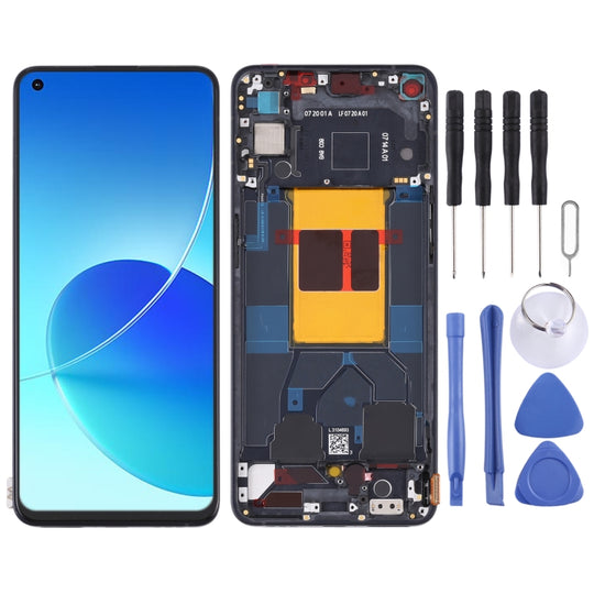 Original LCD-Bildschirm und Digitizer-Vollmontage mit Rahmen für OPPO Reno6 5G PEQM00 CPH2251 (Schwarz)