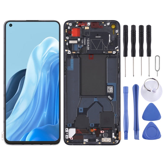 Original LCD-Bildschirm und Digitizer-Vollmontage mit Rahmen für OPPO Reno7 5G China PFJM10 (Schwarz)