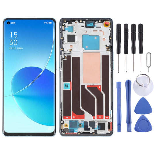 Original LCD-Bildschirm und Digitizer-Vollmontage mit Rahmen für OPPO Reno6 Pro 5G PEPM00 CPH2249 (Grün)