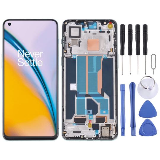 Flüssiger AMOLED-Material-LCD-Bildschirm und Digitizer-Vollmontage mit Rahmen für OnePlus Nord 2 5G DN2101 DN2103 (Grün)