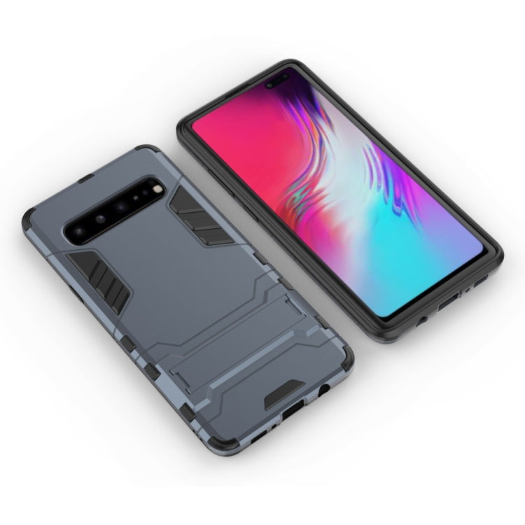 Shockproof PC + TPU Case for Galaxy S10 5G, with Holder(Navy Blue) by buy2fix