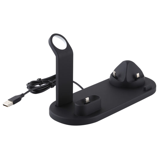 HQ-UD15 5 in 1 Micro USB + USB-C / Type-C + 8 Pin Interface Phone Charging Base with 8 Pin Earphone Charging Interface & Watch Stand, Without Wireless Charger (Black) - Multifunction Charger by buy2fix | Online Shopping UK | buy2fix