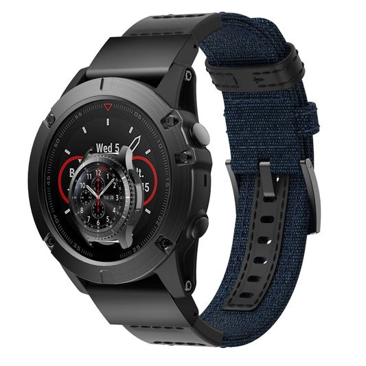 Canvas and Leather Watch Band for Garmin Fenix5x Plus Fenix3, Wrist Strap Size:150+110mm(Blue) - Watch Bands by buy2fix | Online Shopping UK | buy2fix