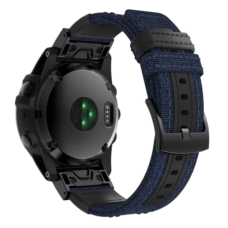 Canvas and Leather Watch Band for Garmin Fenix5x Plus Fenix3, Wrist Strap Size:150+110mm(Blue) - Watch Bands by buy2fix | Online Shopping UK | buy2fix