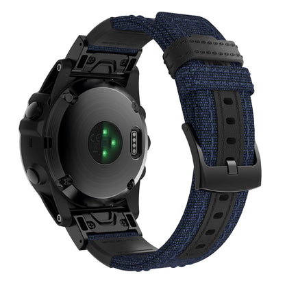 Canvas and Leather Watch Band for Garmin Fenix5x Plus Fenix3, Wrist Strap Size:150+110mm(Blue) - Watch Bands by buy2fix | Online Shopping UK | buy2fix
