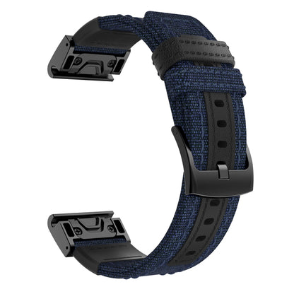 Canvas and Leather Watch Band for Garmin Fenix5x Plus Fenix3, Wrist Strap Size:150+110mm(Blue) - Watch Bands by buy2fix | Online Shopping UK | buy2fix