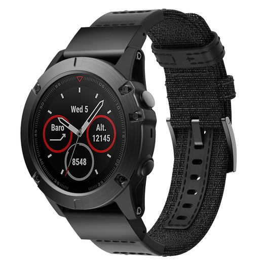 Canvas and Leather Watch Band for Garmin Fenix5x Plus Fenix3, Wrist Strap Size:150+110mm(Black) - Watch Bands by buy2fix | Online Shopping UK | buy2fix