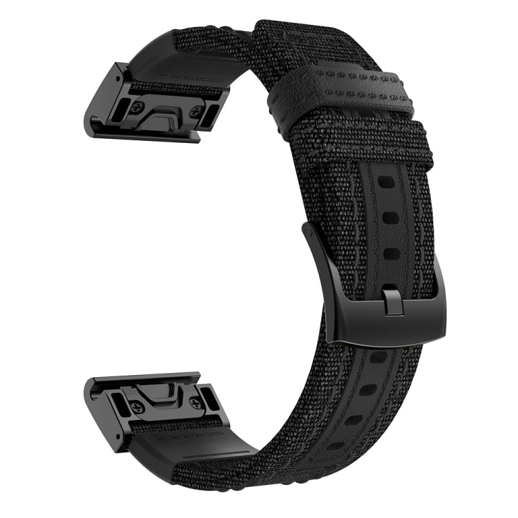 Canvas and Leather Watch Band for Garmin Fenix5x Plus Fenix3, Wrist Strap Size:150+110mm(Black) - Watch Bands by buy2fix | Online Shopping UK | buy2fix