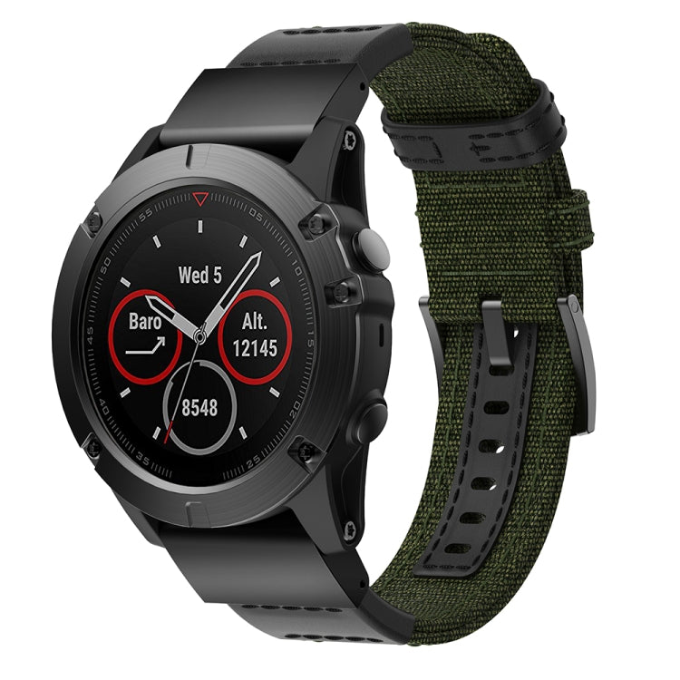Canvas and Leather Watch Band for Garmin Fenix5x Plus Fenix3, Wrist Strap Size:150+110mm(Army Green) - Watch Bands by buy2fix | Online Shopping UK | buy2fix