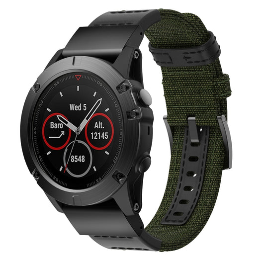 Canvas and Leather Watch Band for Garmin Fenix5x Plus Fenix3, Wrist Strap Size:150+110mm(Army Green) by buy2fix