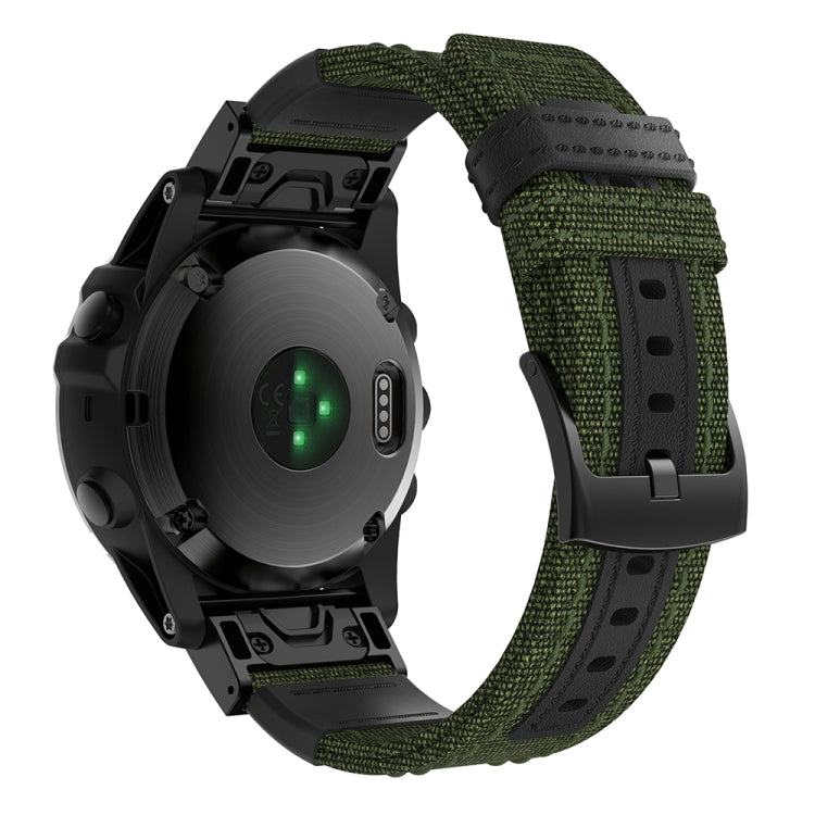 Canvas and Leather Watch Band for Garmin Fenix5x Plus Fenix3, Wrist Strap Size:150+110mm(Army Green) - Watch Bands by buy2fix | Online Shopping UK | buy2fix