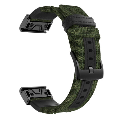 Canvas and Leather Watch Band for Garmin Fenix5x Plus Fenix3, Wrist Strap Size:150+110mm(Army Green) - Watch Bands by buy2fix | Online Shopping UK | buy2fix
