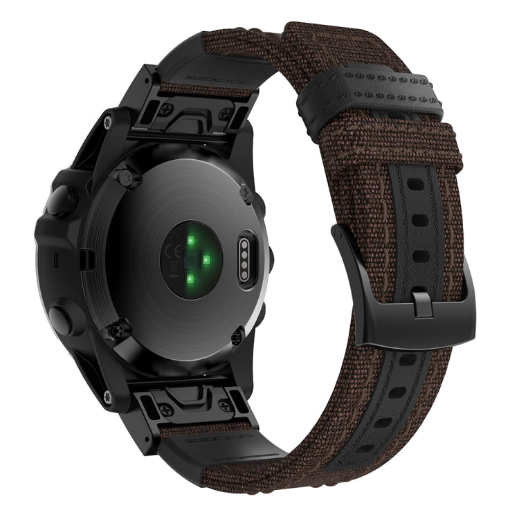 Canvas and Leather Watch Band for Garmin Fenix5x Plus Fenix3, Wrist Strap Size:150+110mm(Brown) - Watch Bands by buy2fix | Online Shopping UK | buy2fix