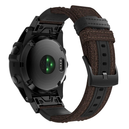 Canvas and Leather Watch Band for Garmin Fenix5x Plus Fenix3, Wrist Strap Size:150+110mm(Brown) - Watch Bands by buy2fix | Online Shopping UK | buy2fix