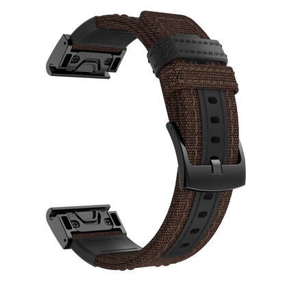 Canvas and Leather Watch Band for Garmin Fenix5x Plus Fenix3, Wrist Strap Size:150+110mm(Brown) - Watch Bands by buy2fix | Online Shopping UK | buy2fix