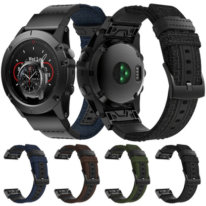 Canvas and Leather Watch Band for Garmin Fenix5x Plus Fenix3, Wrist Strap Size:150+110mm(Army Green) - Watch Bands by buy2fix | Online Shopping UK | buy2fix