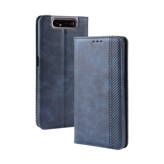 Magnetic Buckle Retro Crazy Horse Texture Horizontal Flip Leather Case for Galaxy A80 / A90, with Holder & Card Slots & Photo Frame(Blue) - Galaxy Phone Cases by buy2fix | Online Shopping UK | buy2fix