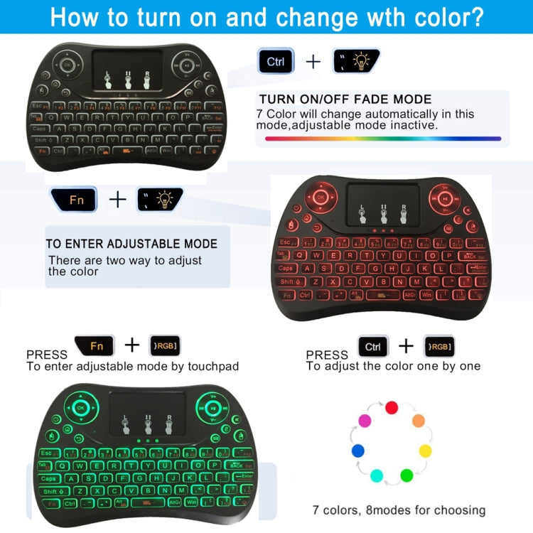 I8 Max 2.4GHz Mini Wireless Keyboard with Touchpad Rechargeable Fly Air Mouse Smart Game 7-color Backlit by buy2fix